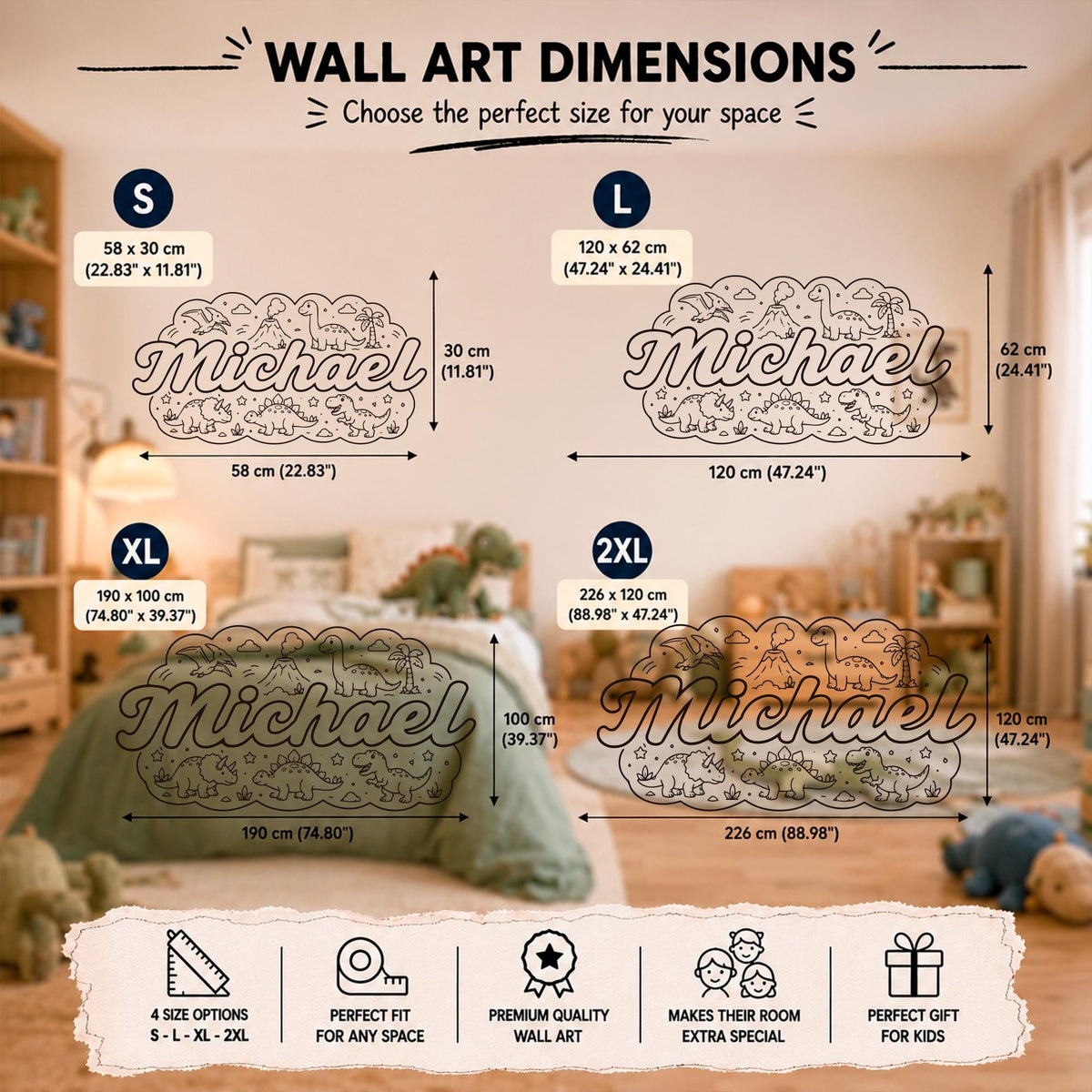 Dinosaur Name Wall Decal for Boys Room, Custom Kids Wall Art, Personalized Dinosaur Nursery Decor, Dino Bedroom Sticker