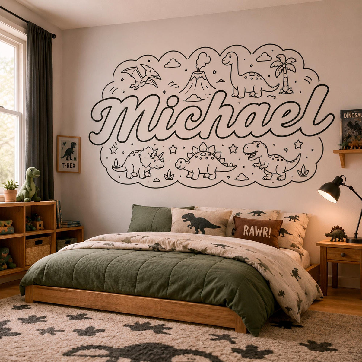 Dinosaur Name Wall Decal for Boys Room, Custom Kids Wall Art, Personalized Dinosaur Nursery Decor, Dino Bedroom Sticker