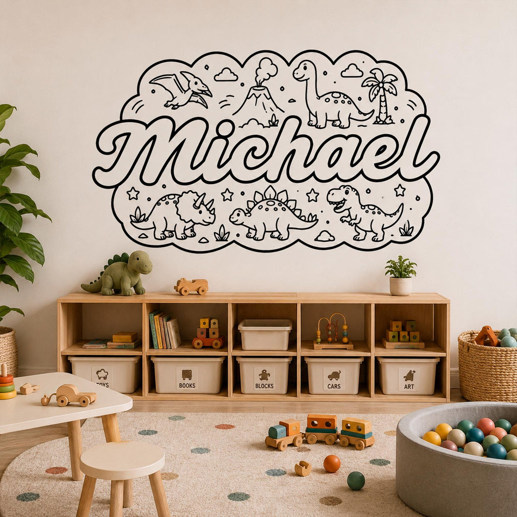 Dinosaur Name Wall Decal for Boys Room, Custom Kids Wall Art, Personalized Dinosaur Nursery Decor, Dino Bedroom Sticker