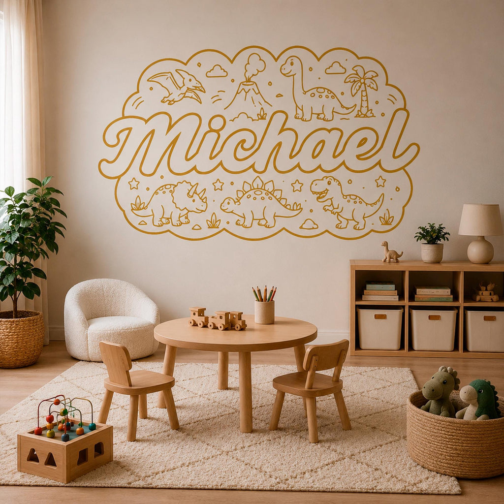 Dinosaur Name Wall Decal for Boys Room, Custom Kids Wall Art, Personalized Dinosaur Nursery Decor, Dino Bedroom Sticker