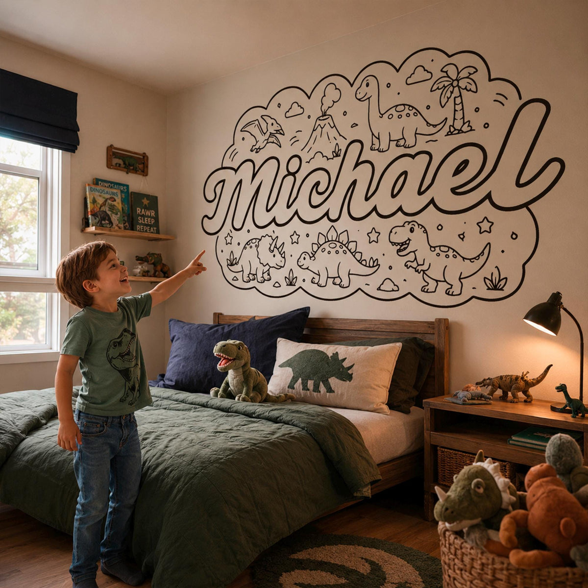Dinosaur Name Wall Decal for Boys Room, Custom Kids Wall Art, Personalized Dinosaur Nursery Decor, Dino Bedroom Sticker