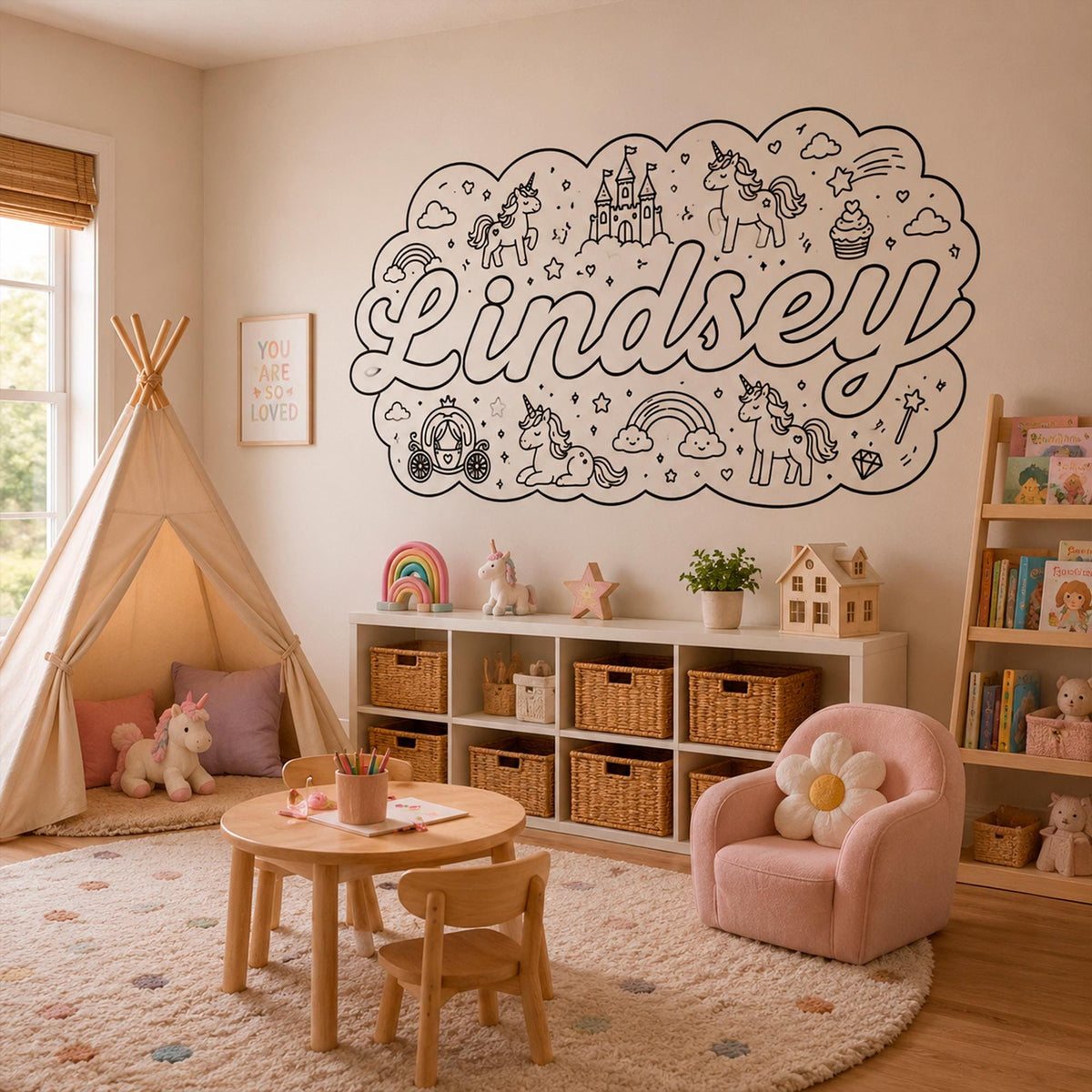 Personalized Unicorn Wall Decal for Girls Room, Custom Name Nursery & Playroom Decor