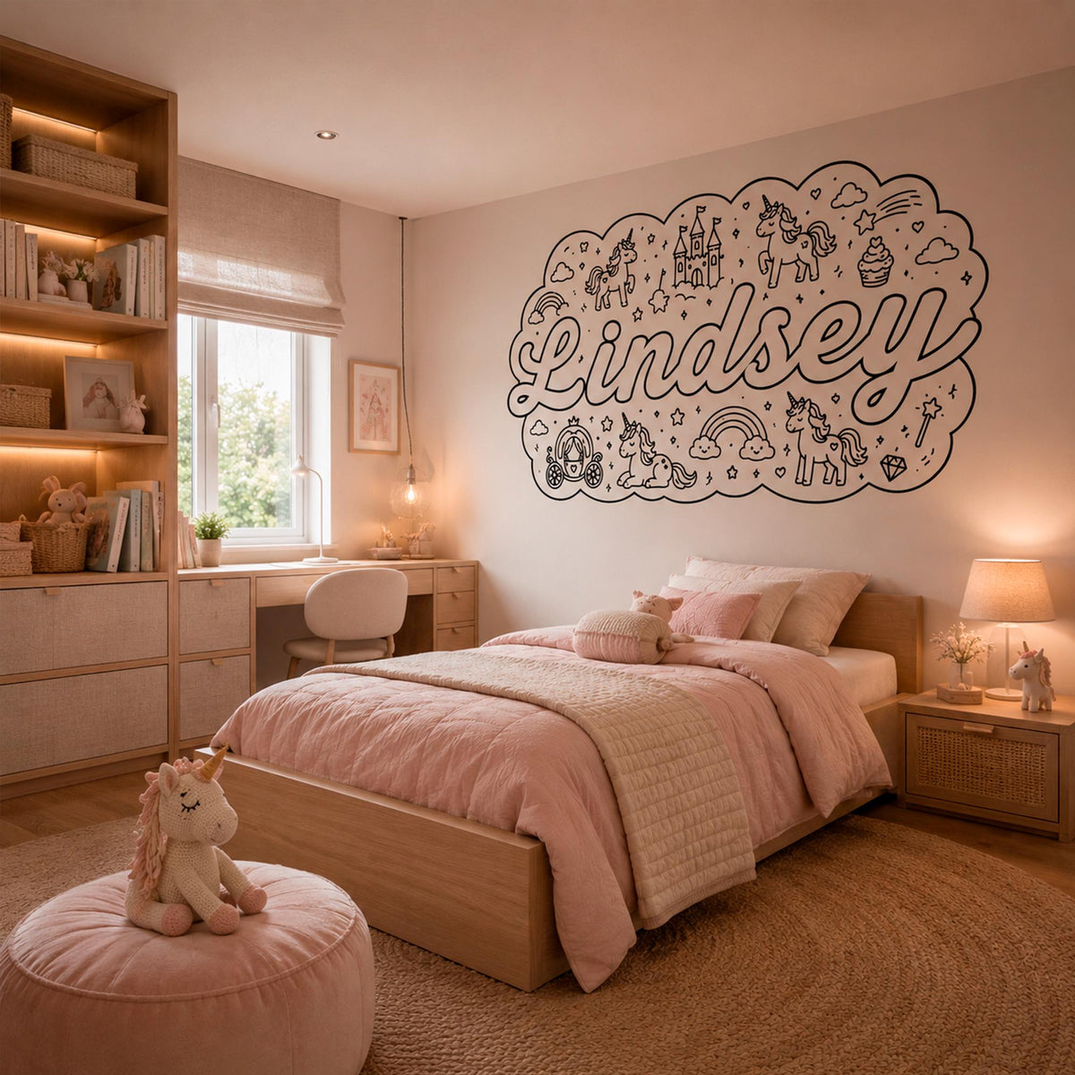 Personalized Unicorn Wall Decal for Girls Room, Custom Name Nursery & Playroom Decor
