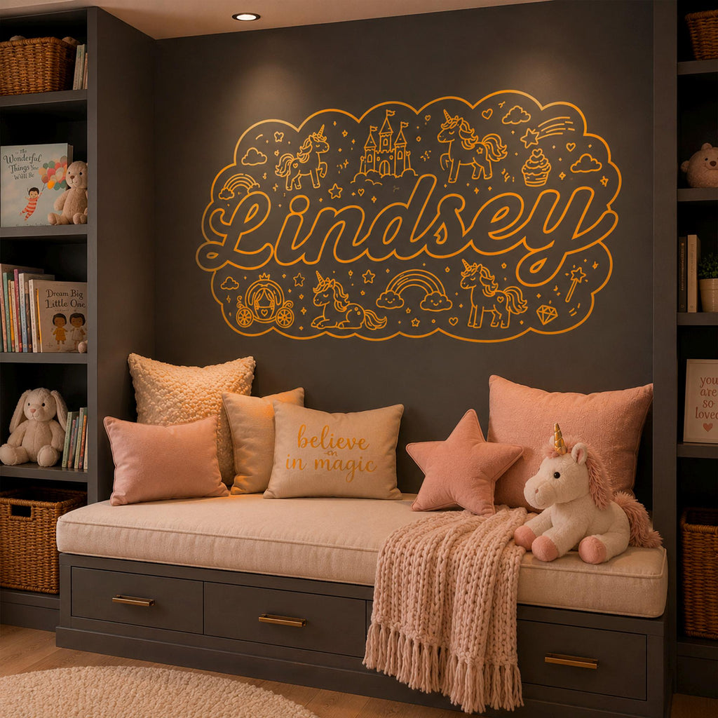Personalized Unicorn Wall Decal for Girls Room, Custom Name Nursery & Playroom Decor