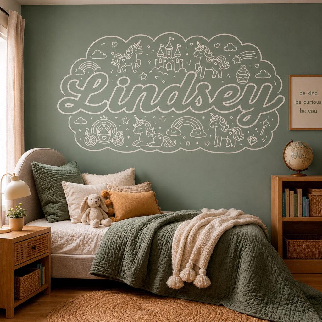 Personalized Unicorn Wall Decal for Girls Room, Custom Name Nursery & Playroom Decor