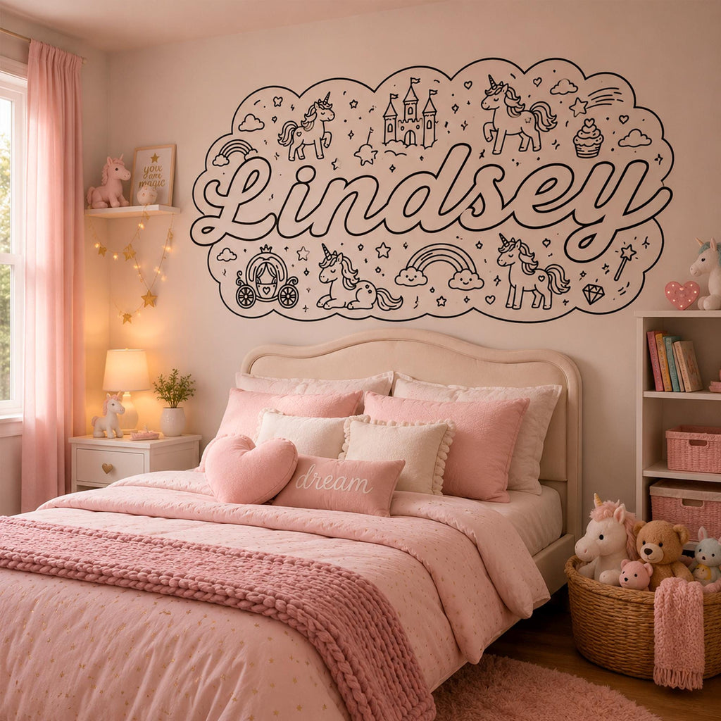 Personalized Unicorn Wall Decal for Girls Room, Custom Name Nursery & Playroom Decor