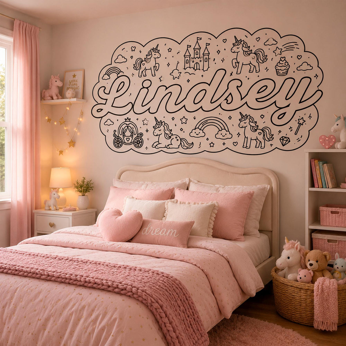 Personalized Unicorn Wall Decal for Girls Room, Custom Name Nursery & Playroom Decor