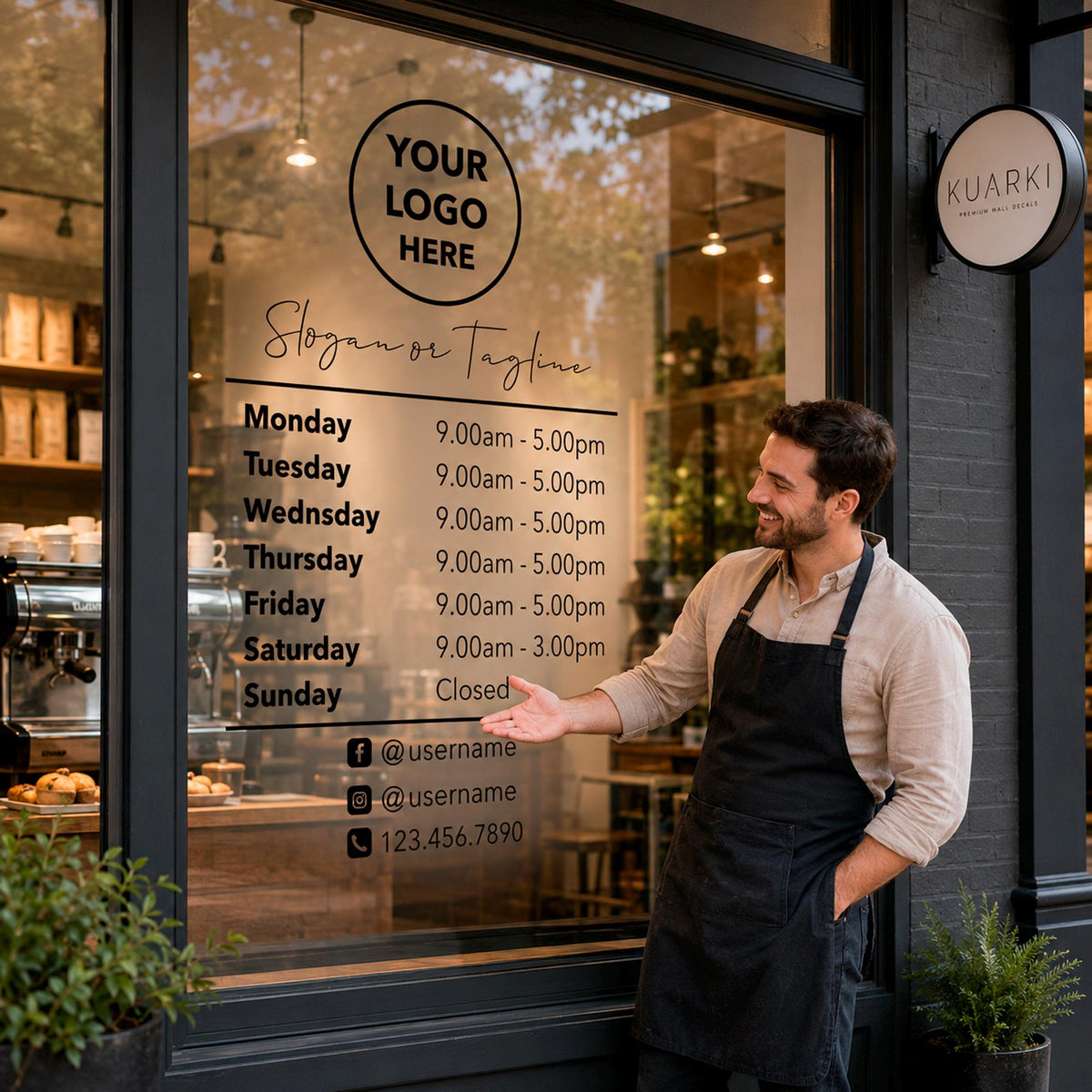 Custom Business Hours Decal, Storefront Window Sign, Vinyl Lettering with Logo