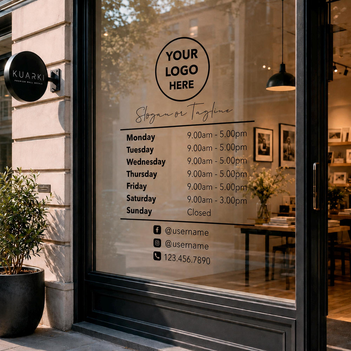 Custom Business Hours Decal, Storefront Window Sign, Vinyl Lettering with Logo