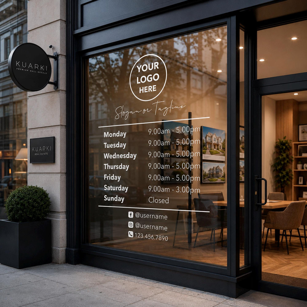 Custom Business Hours Decal, Storefront Window Sign, Vinyl Lettering with Logo