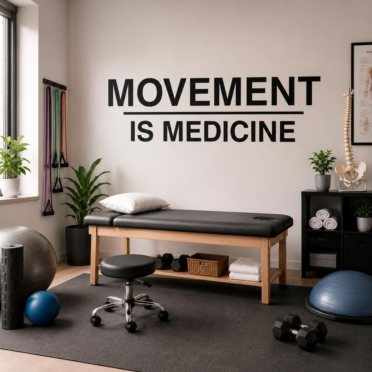 Movement is Medicine Wall Decal, Physical Therapy Office Decor, Chiropractic Pilates Studio Sign, Wellness Yoga Gym Wall Art Quote