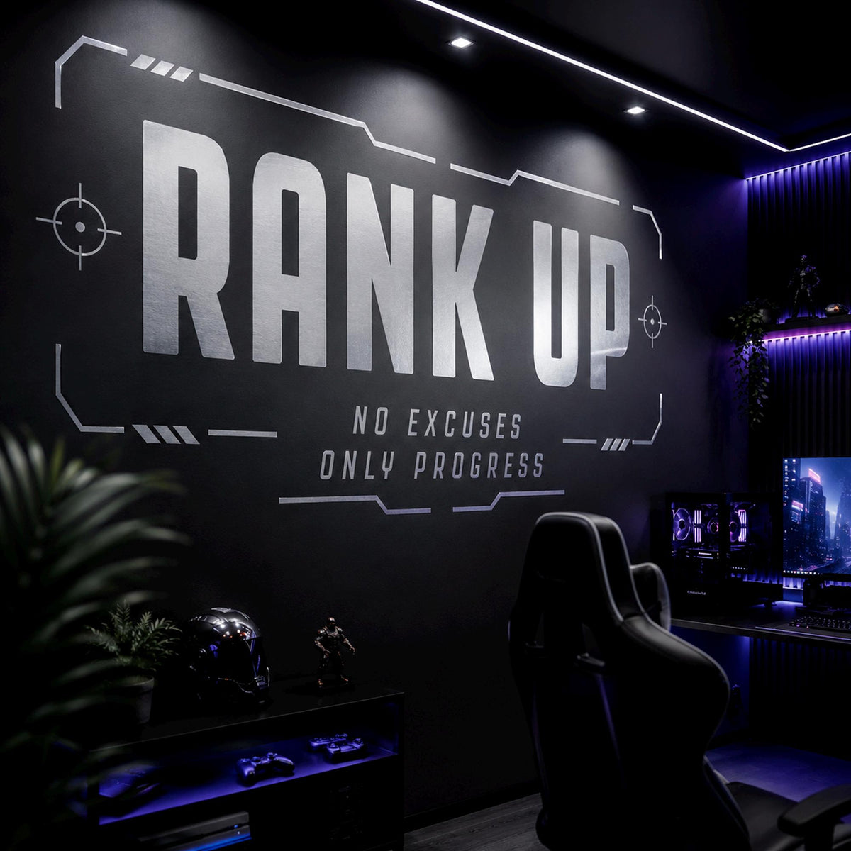 Rank Up Gaming Wall Decal, Esports Gamer Room Decor, Streamer Battlestation Sticker