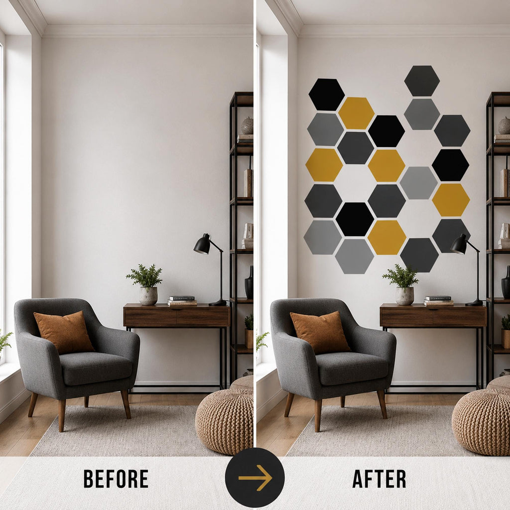 Hexagon Wall Decals, Removable Geometric Wall Stickers, Mid Century Modern Home Decor, Custom Vinyl Art, Office Wall Decor