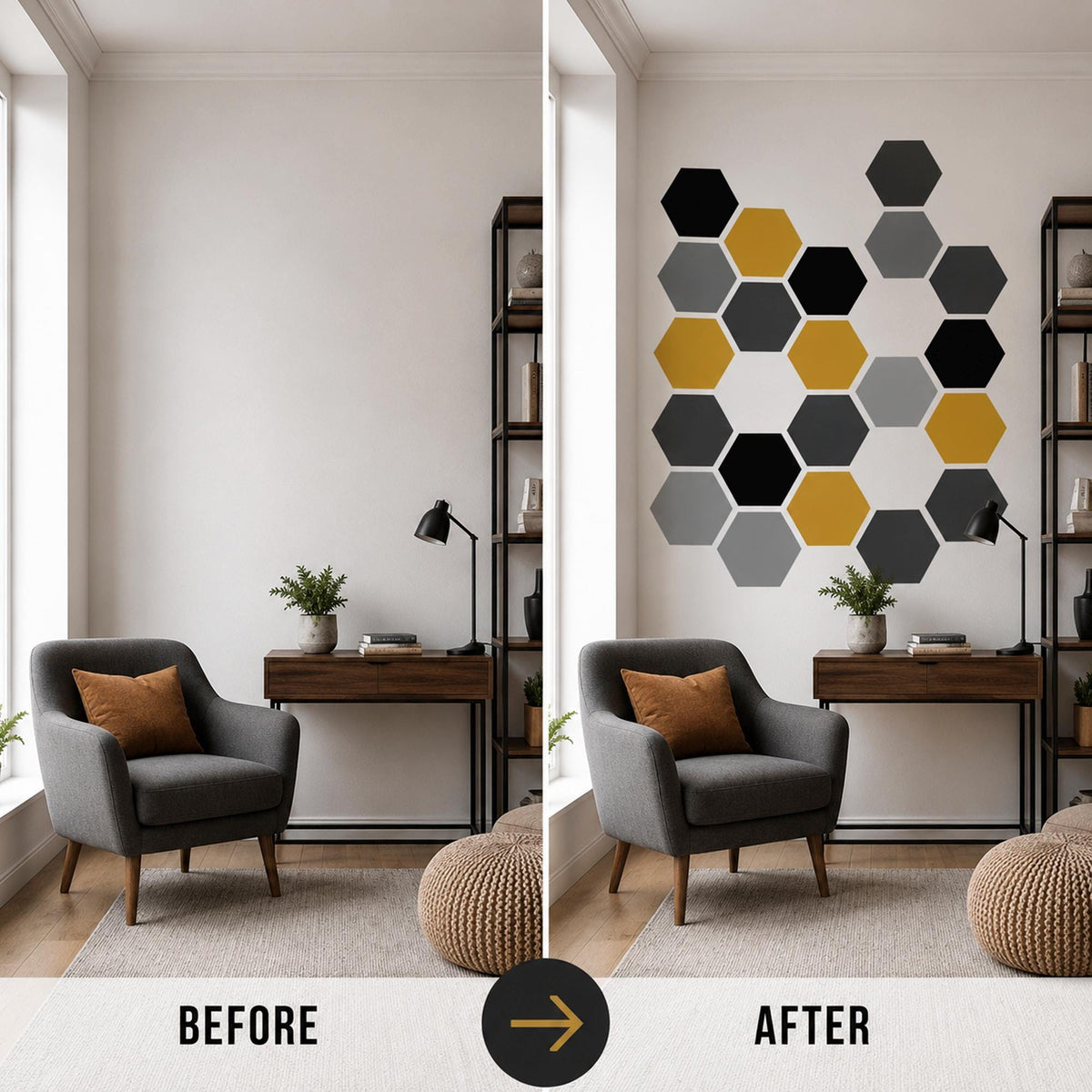 Hexagon Wall Decals, Removable Geometric Wall Stickers, Mid Century Modern Home Decor, Custom Vinyl Art, Office Wall Decor