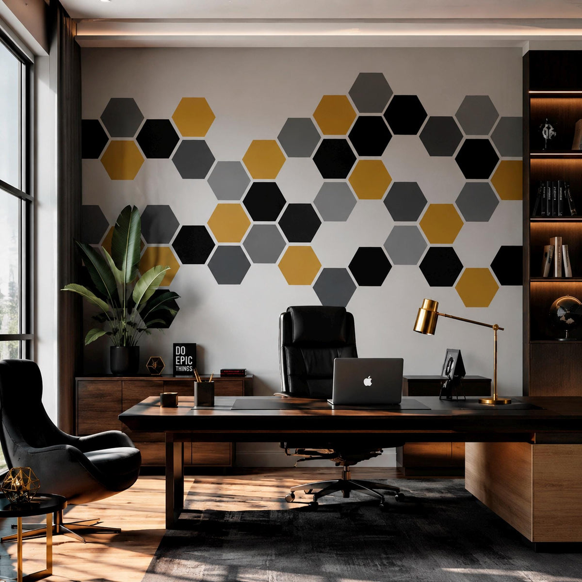 Hexagon Wall Decals, Removable Geometric Wall Stickers, Mid Century Modern Home Decor, Custom Vinyl Art, Office Wall Decor