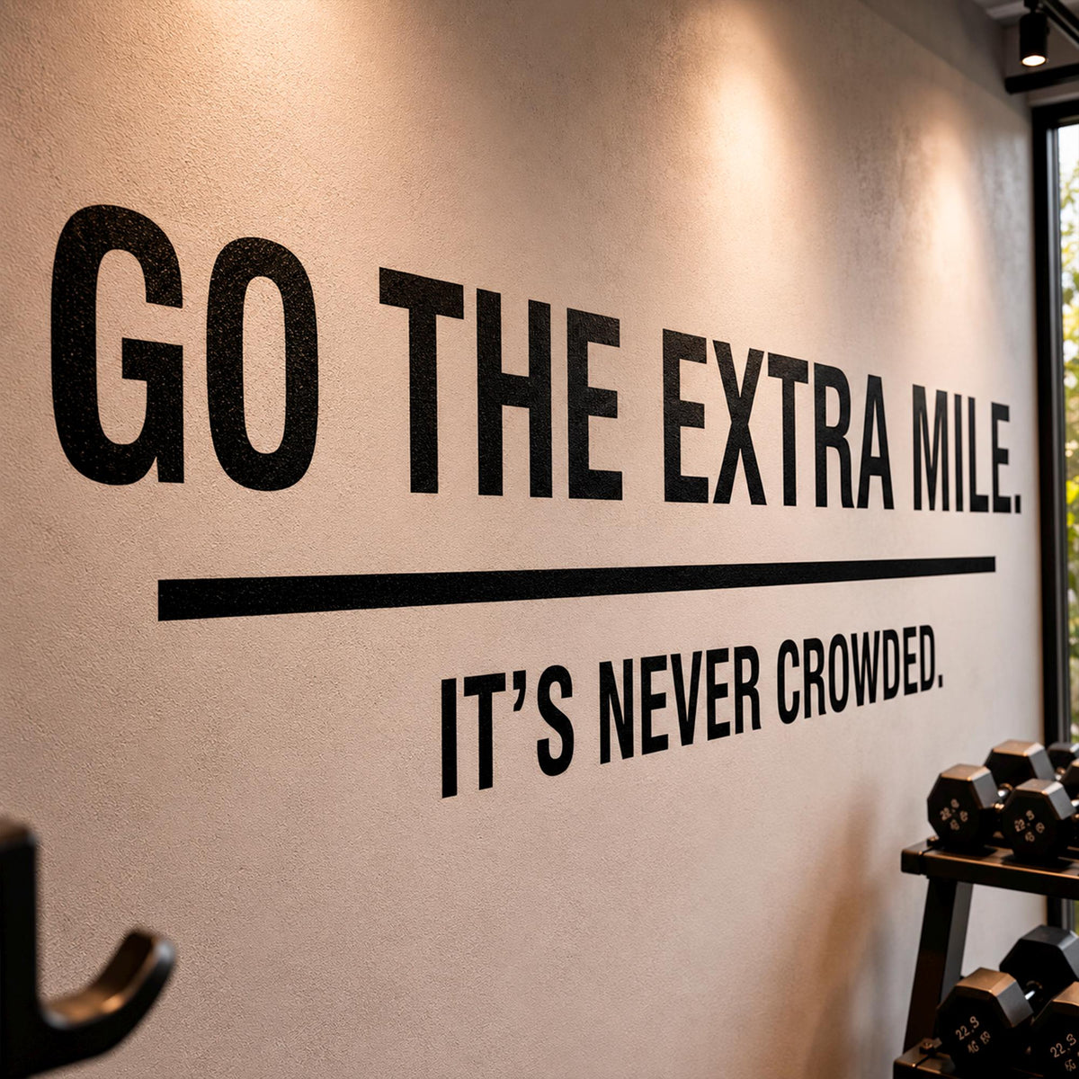 Gym Wall Decal Quote, Go The Extra Mile It's Never Crowded, Motivational Vinyl Sticker for Office