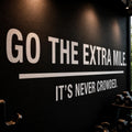Gym Wall Decal Quote, Go The Extra Mile It's Never Crowded, Motivational Vinyl Sticker for Office