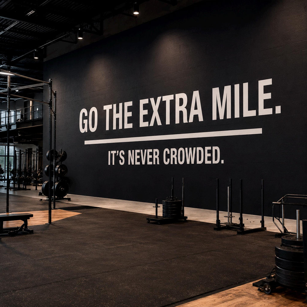 Gym Wall Decal Quote, Go The Extra Mile It's Never Crowded, Motivational Vinyl Sticker for Office