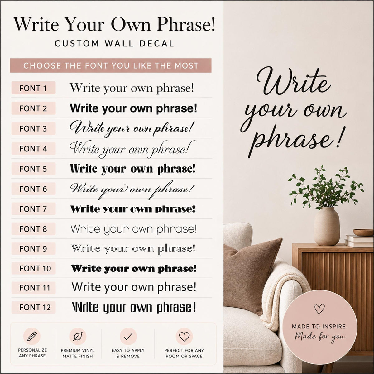 Custom Vinyl Wall Decal, Personalized Quote Sticker, Matte Finish Office Decor Sign