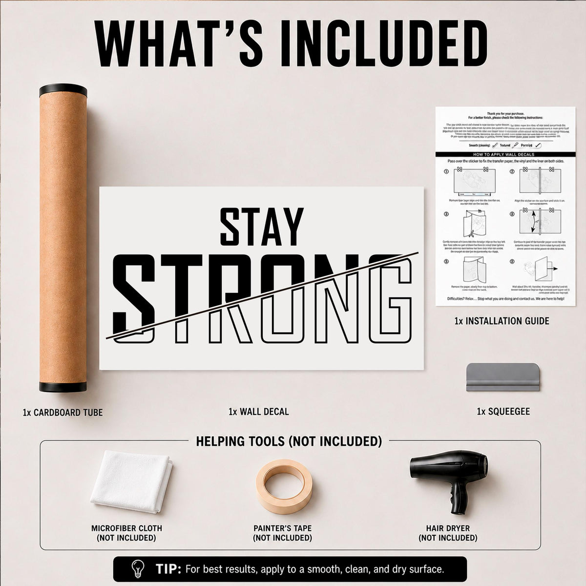 Stay Strong Gym Wall Decal: Large Motivational Quote for Home Gym
