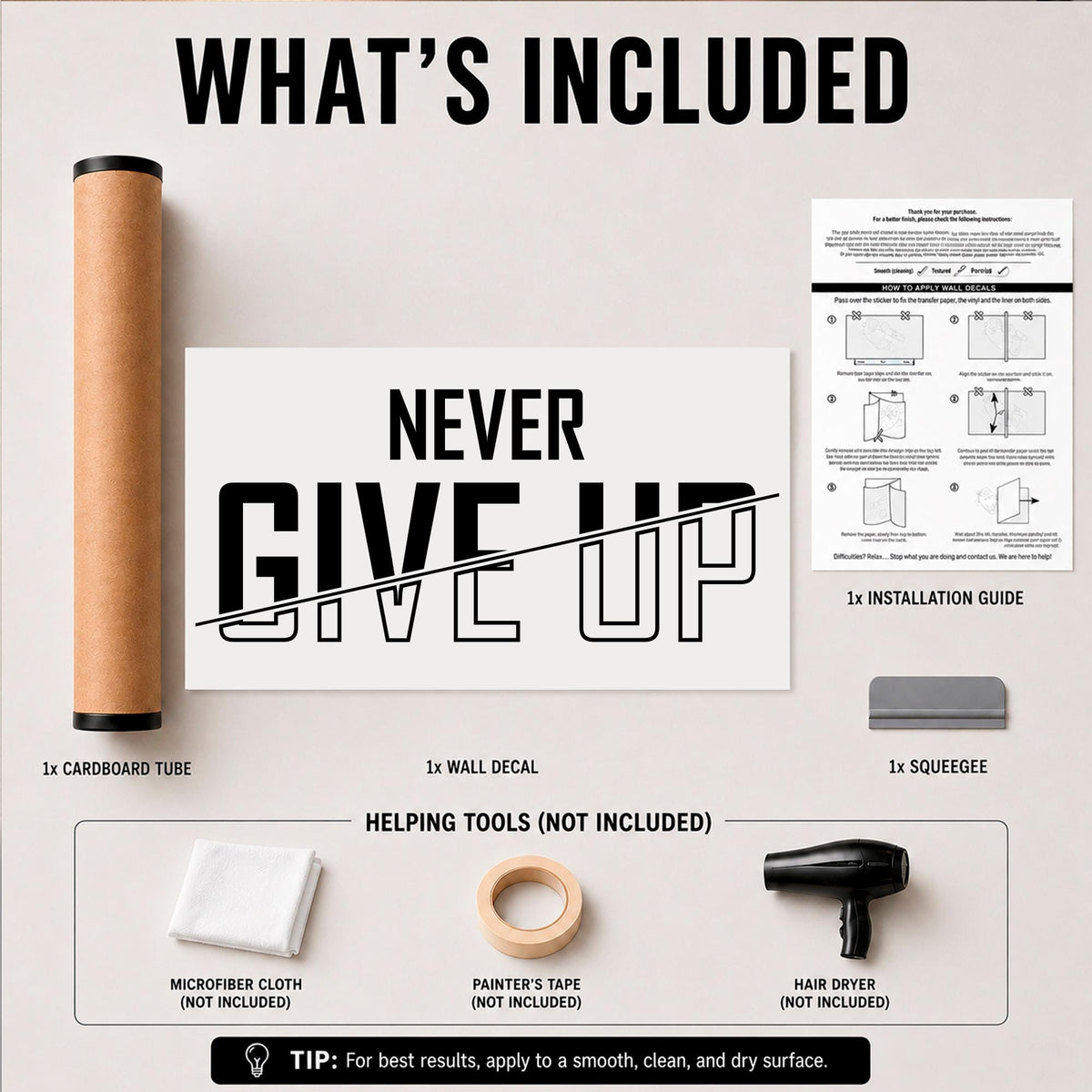 Never Give Up Gym Wall Decal: Motivational Quote for Home Gym