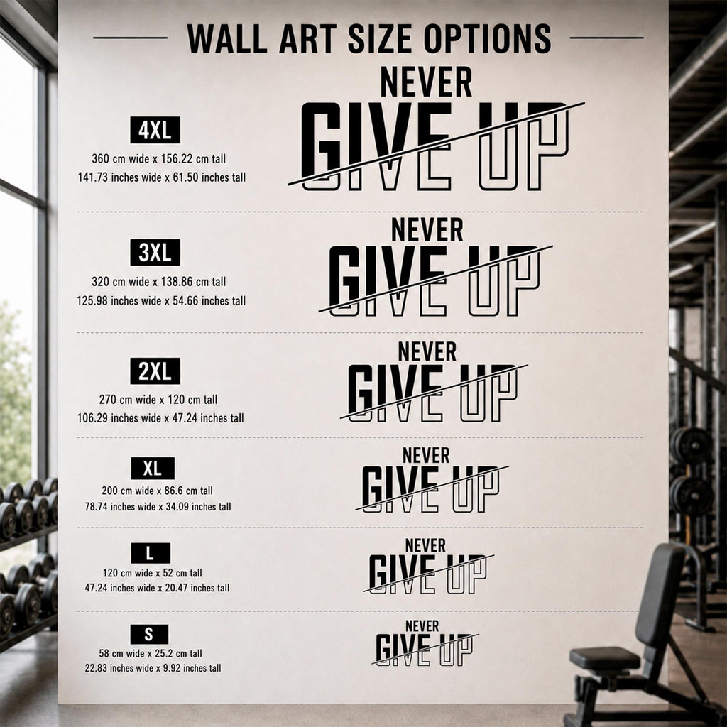 Never Give Up Gym Wall Decal: Motivational Quote for Home Gym