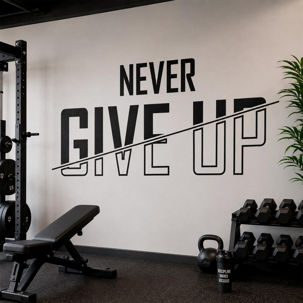 Never Give Up Gym Wall Decal: Motivational Quote for Home Gym