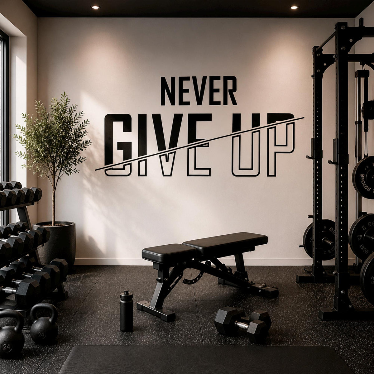 Never Give Up Gym Wall Decal: Motivational Quote for Home Gym