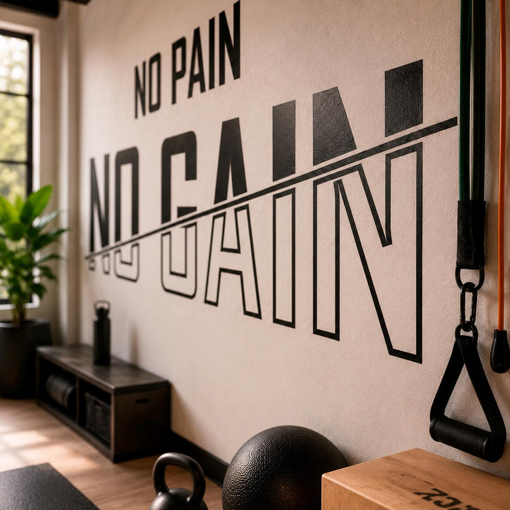 Motivational Gym Wall Decal, "No Pain No Gain" Vinyl Sticker, Home Bodybuilding Art