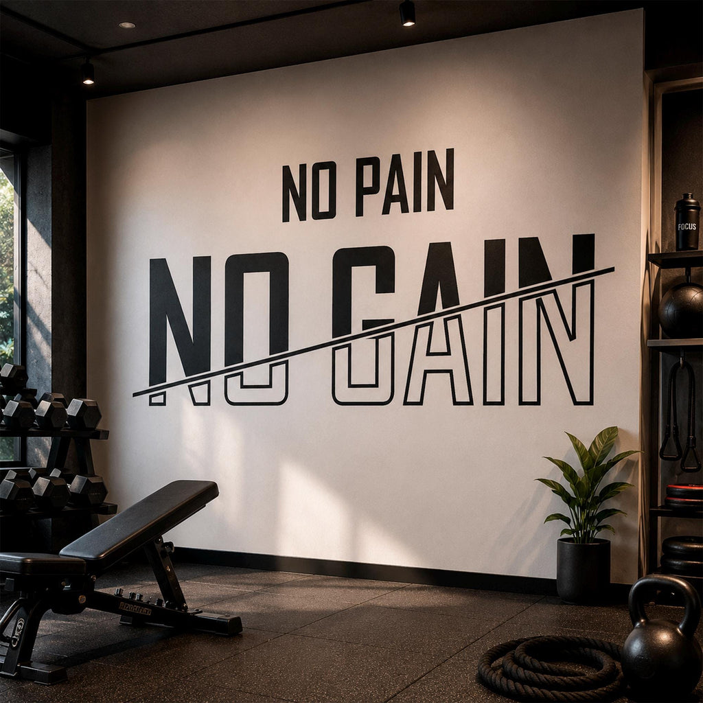 Motivational Gym Wall Decal, "No Pain No Gain" Vinyl Sticker, Home Bodybuilding Art