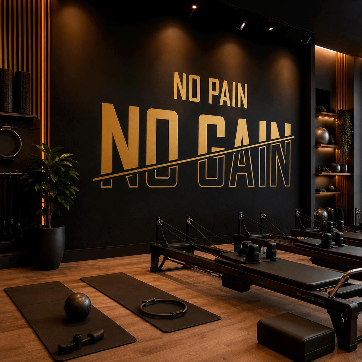 Motivational Gym Wall Decal, "No Pain No Gain" Vinyl Sticker, Home Bodybuilding Art