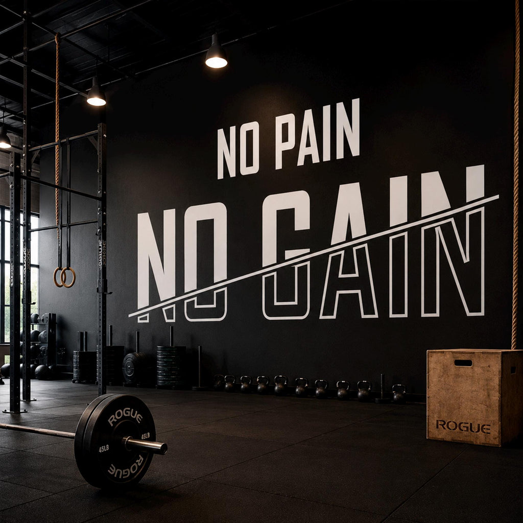 Motivational Gym Wall Decal, "No Pain No Gain" Vinyl Sticker, Home Bodybuilding Art