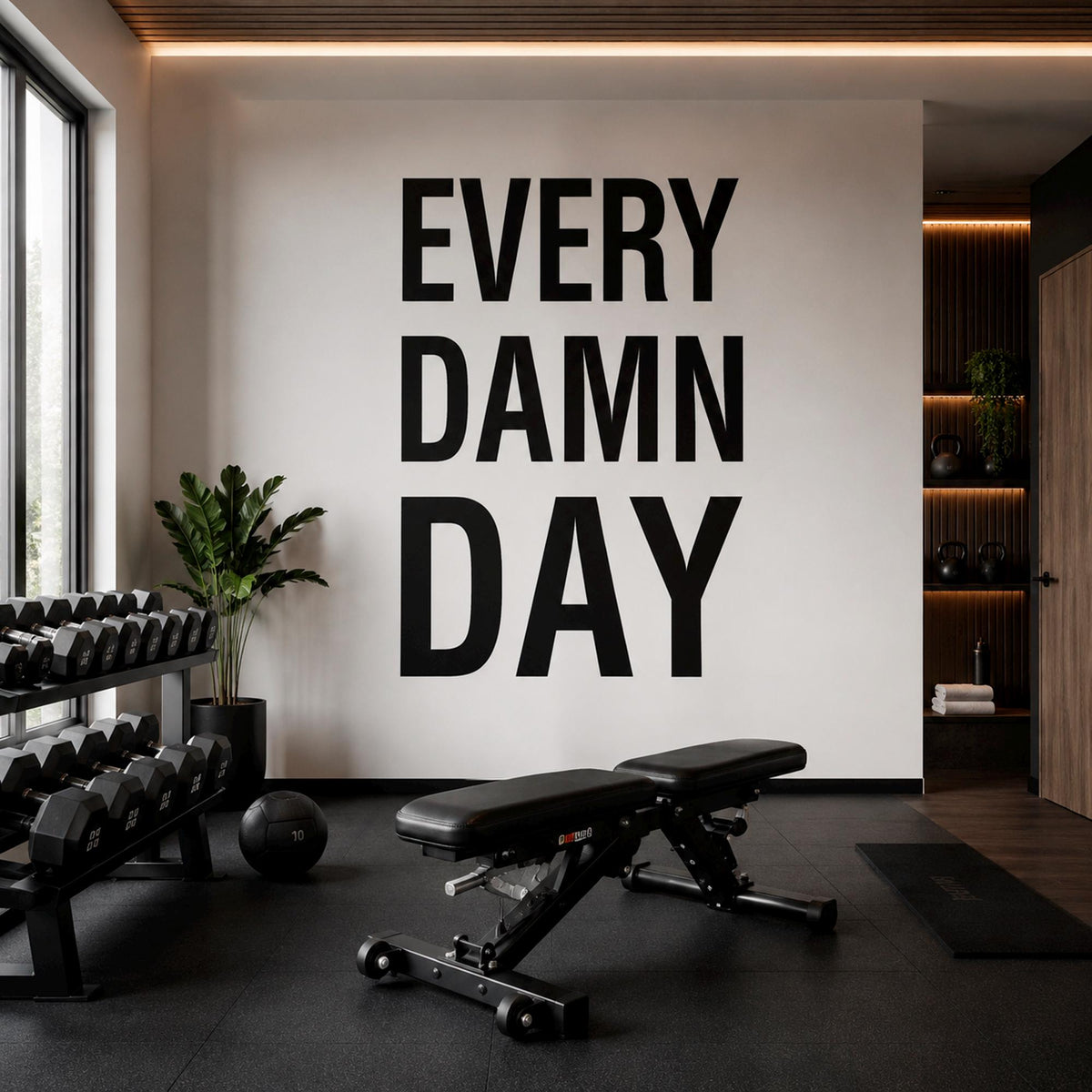 Every Damn Day Gym Wall Decal, Motivational Fitness Quote Sticker, Home Gym Decor, Workout Wall Art, Removable Vinyl Mural