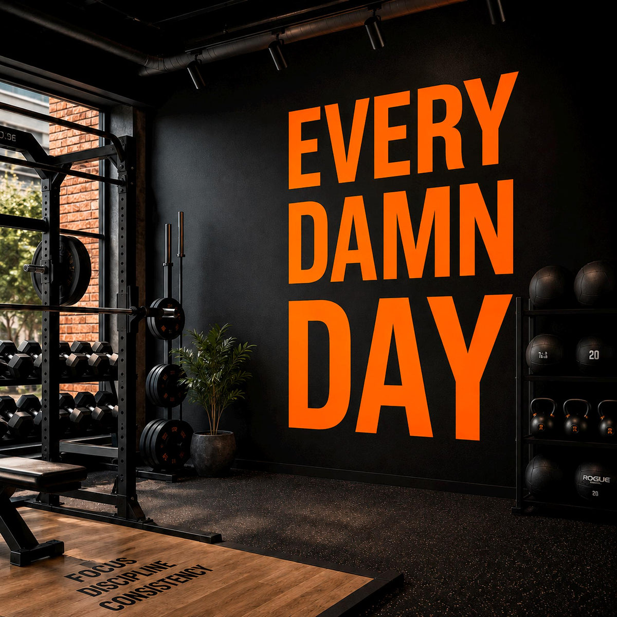 Every Damn Day Gym Wall Decal, Motivational Fitness Quote Sticker, Home Gym Decor, Workout Wall Art, Removable Vinyl Mural
