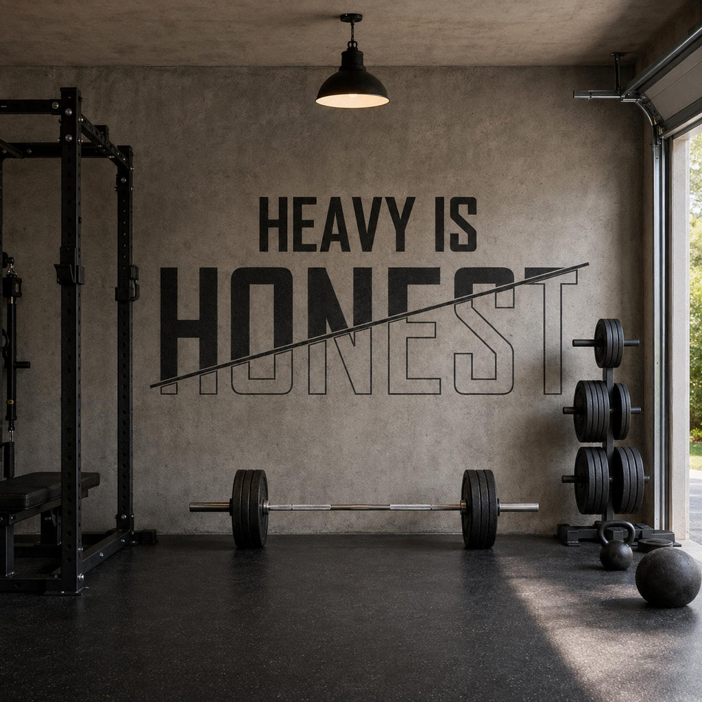 Heavy Is Honest Gym Wall Art, Home Gym Sign Vinyl Decal, Garage Gym Decor for Walls, Powerlifting Workout Room Decor