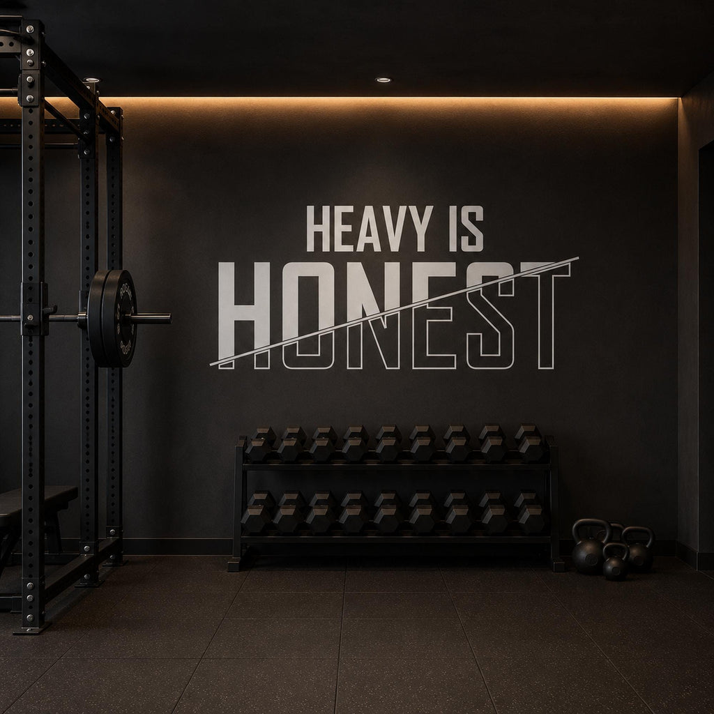 Heavy Is Honest Gym Wall Art, Home Gym Sign Vinyl Decal, Garage Gym Decor for Walls, Powerlifting Workout Room Decor