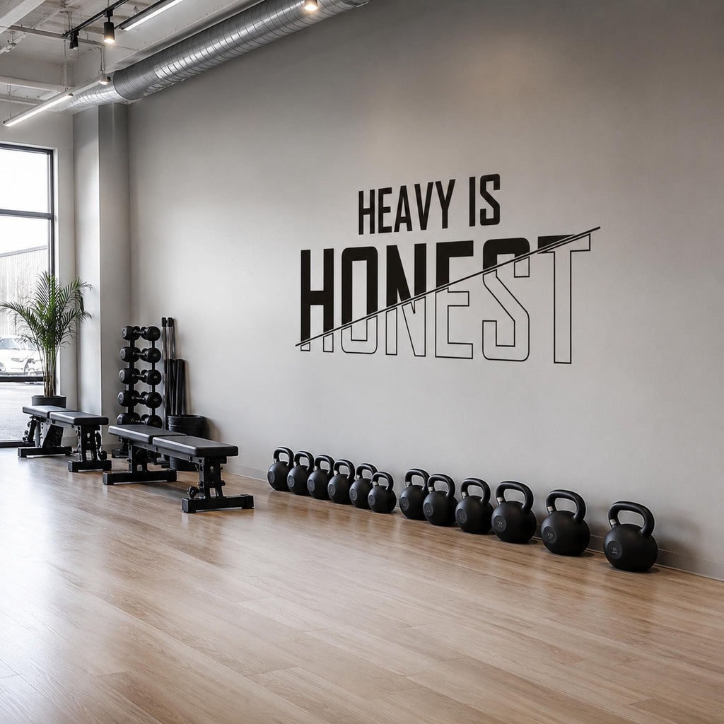 Heavy Is Honest Gym Wall Art, Home Gym Sign Vinyl Decal, Garage Gym Decor for Walls, Powerlifting Workout Room Decor