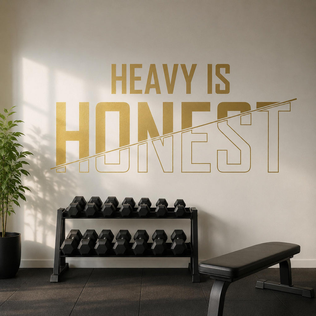 Heavy Is Honest Gym Wall Art, Home Gym Sign Vinyl Decal, Garage Gym Decor for Walls, Powerlifting Workout Room Decor