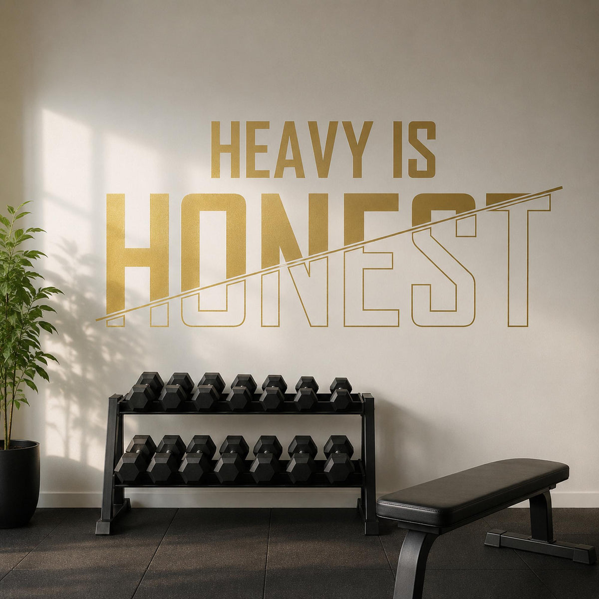 Heavy Is Honest Gym Wall Art, Home Gym Sign Vinyl Decal, Garage Gym Decor for Walls, Powerlifting Workout Room Decor