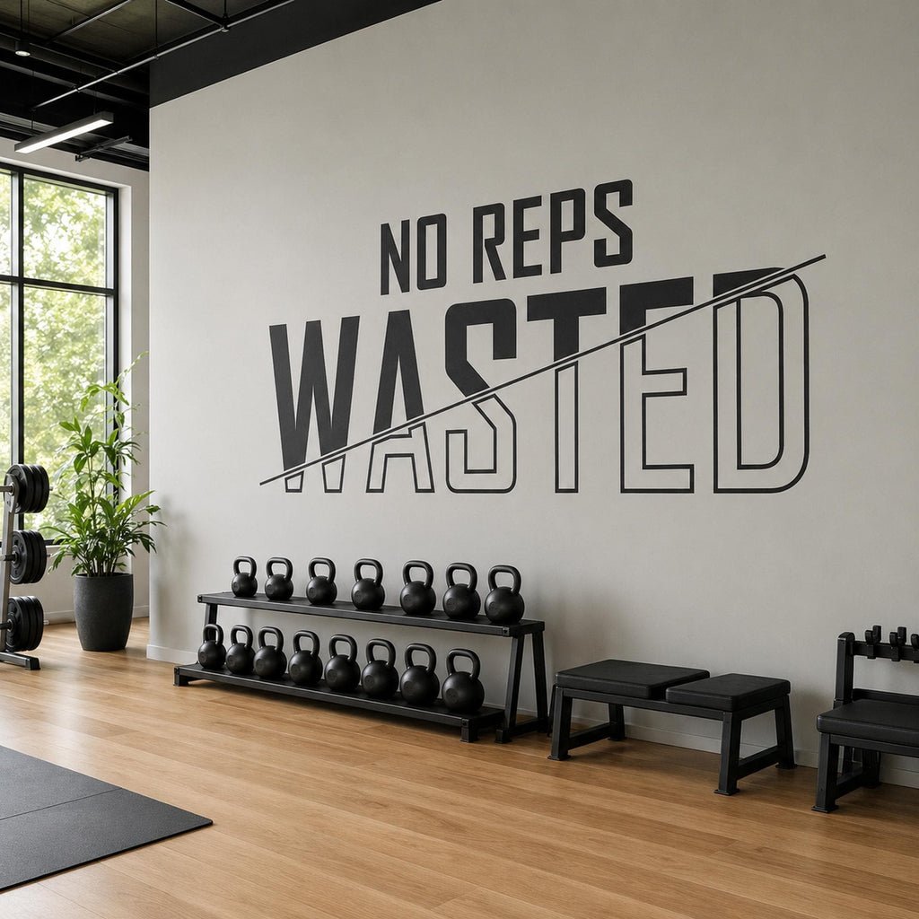 No Reps Wasted Wall Decal, Lift Heavy Gym Sign, Bodybuilding Wall Art, Basement and Garage Gym Vinyl Lettering