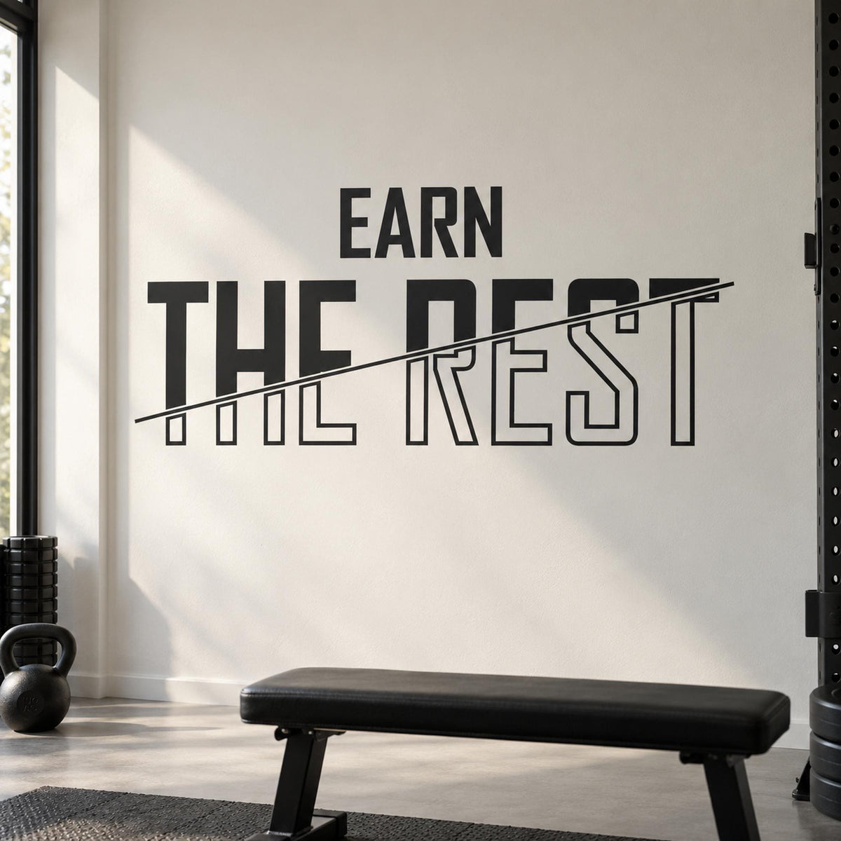 Earn The Rest Wall Decal, Hard Work Pays Off Gym Sign, Recovery Room Fitness Decor, Home Gym Vinyl Lettering