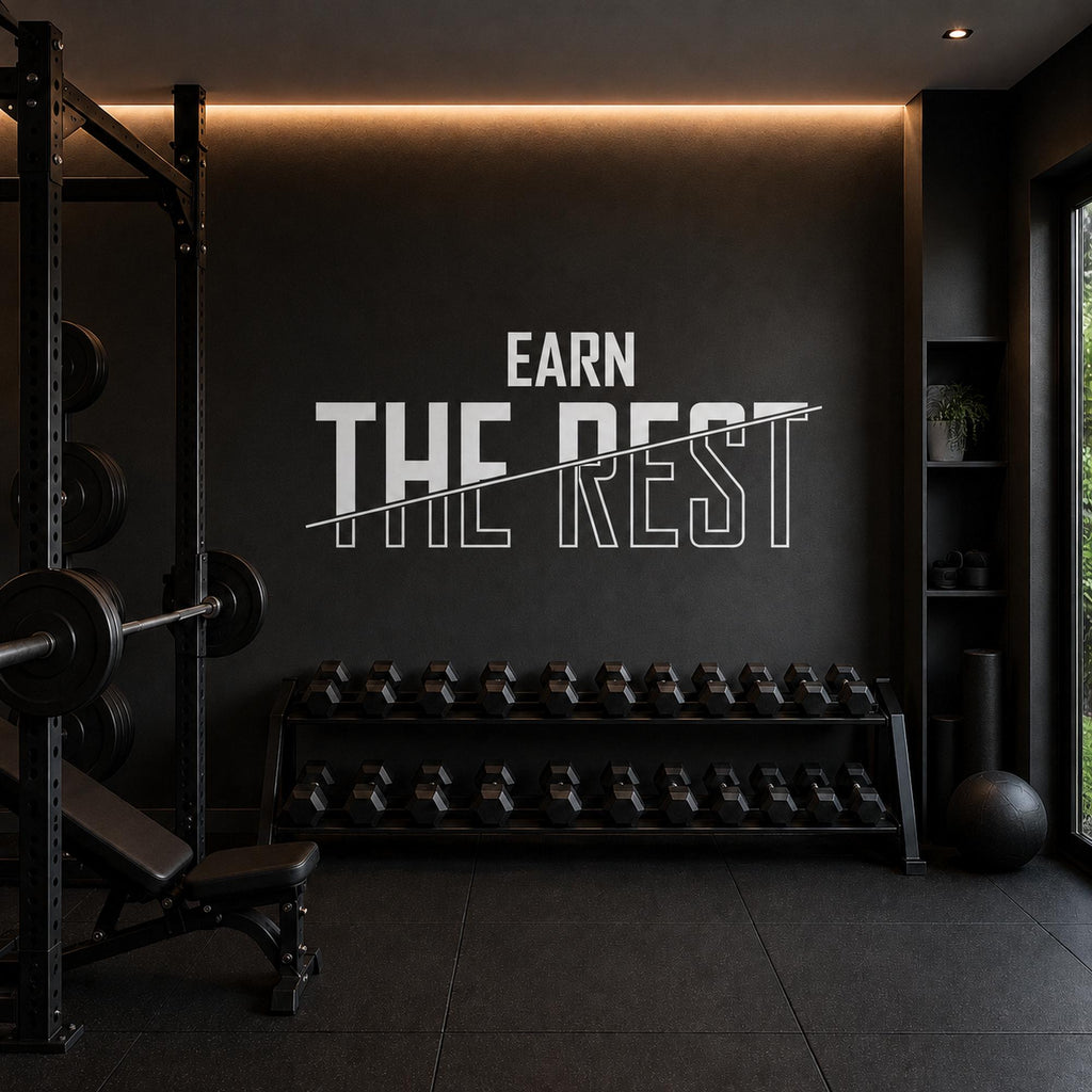 Earn The Rest Wall Decal, Hard Work Pays Off Gym Sign, Recovery Room Fitness Decor, Home Gym Vinyl Lettering