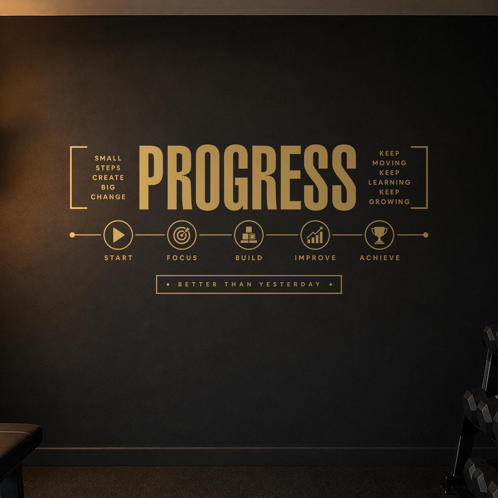Gym Wall Decal Progress, Home Gym Wall Art, Motivational Timeline, Large Vinyl Lettering