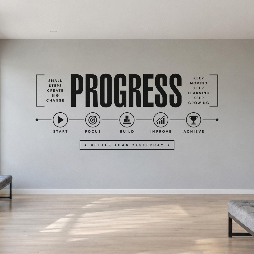 Gym Wall Decal Progress, Home Gym Wall Art, Motivational Timeline, Large Vinyl Lettering
