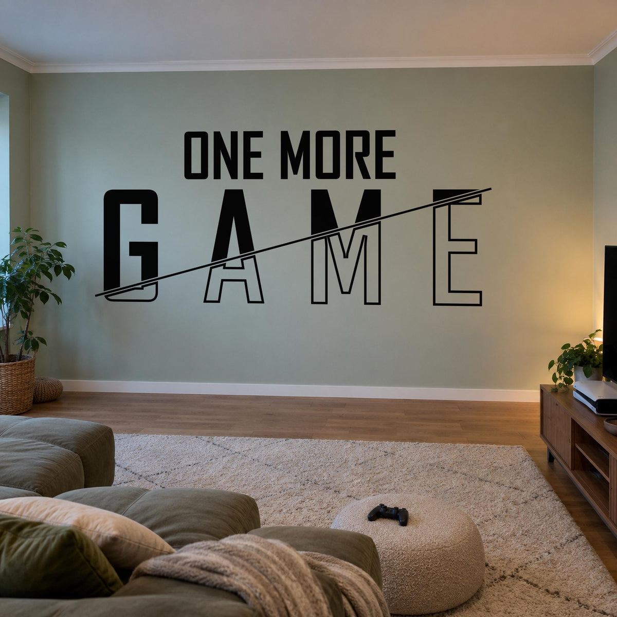 Gaming Wall Decal One More Game, Gamer Room Wall Art, Large Vinyl Lettering, Battlestation Decor