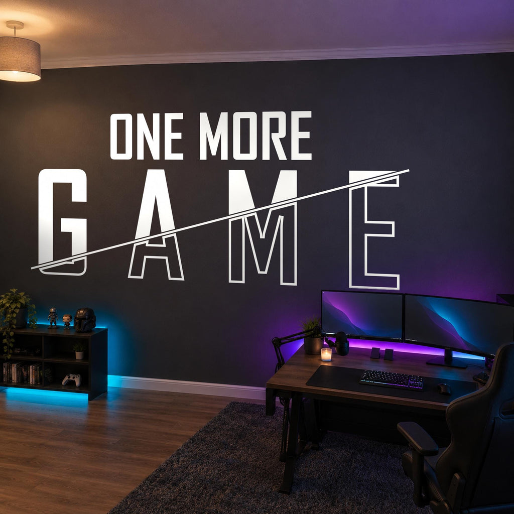Gaming Wall Decal One More Game, Gamer Room Wall Art, Large Vinyl Lettering, Battlestation Decor