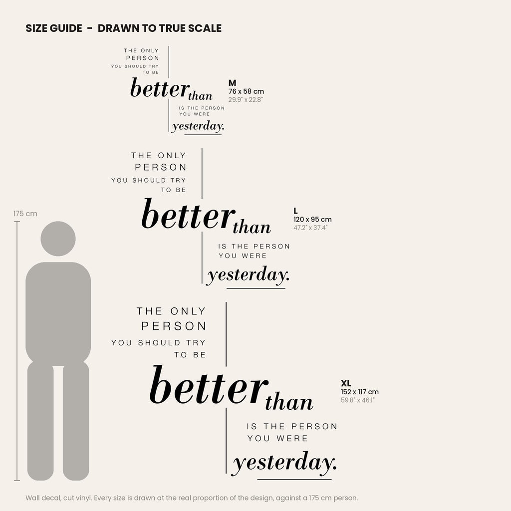 Better Than Yesterday Wall Decal, Inspirational Quote Wall Art, Bedroom Decor, Vinyl Lettering