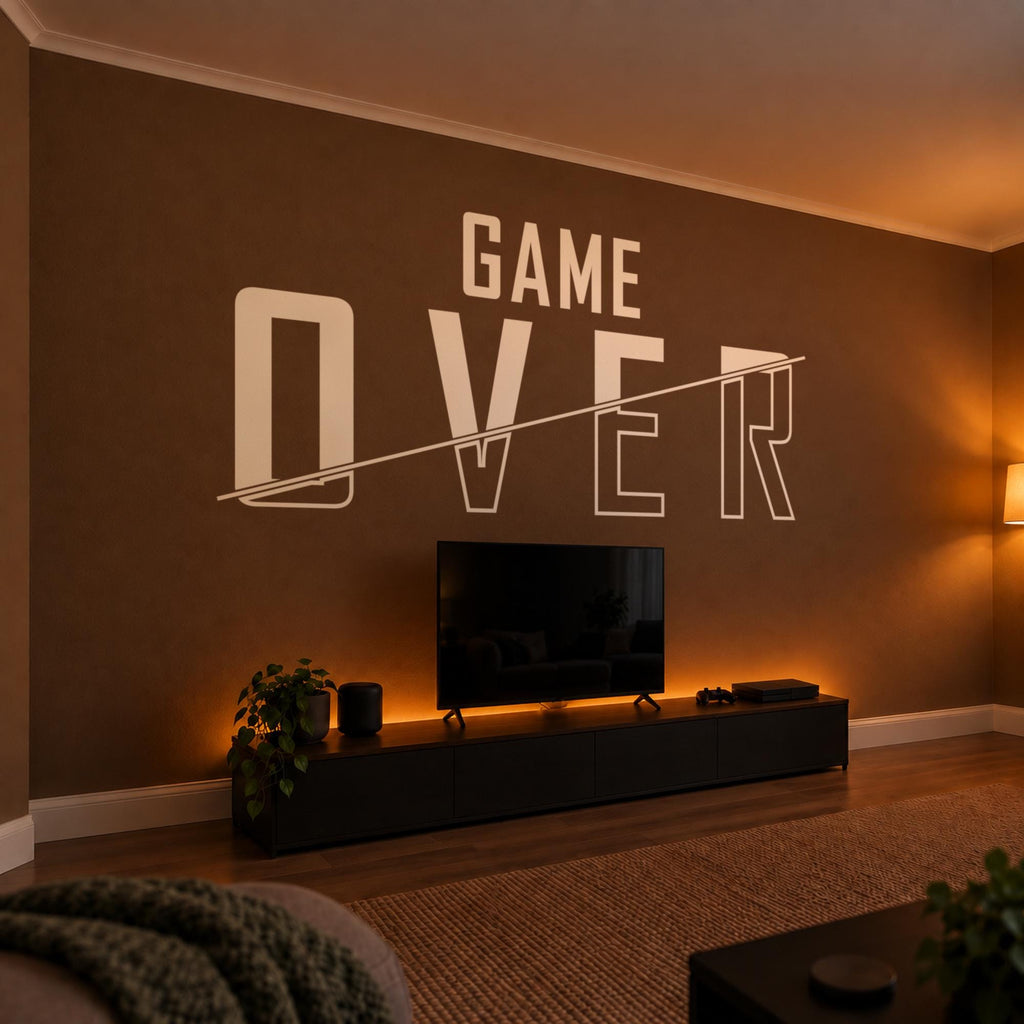 Game Over Wall Decal, Gamer Room Wall Art, Console Setup Decor, Vinyl Wall Sign