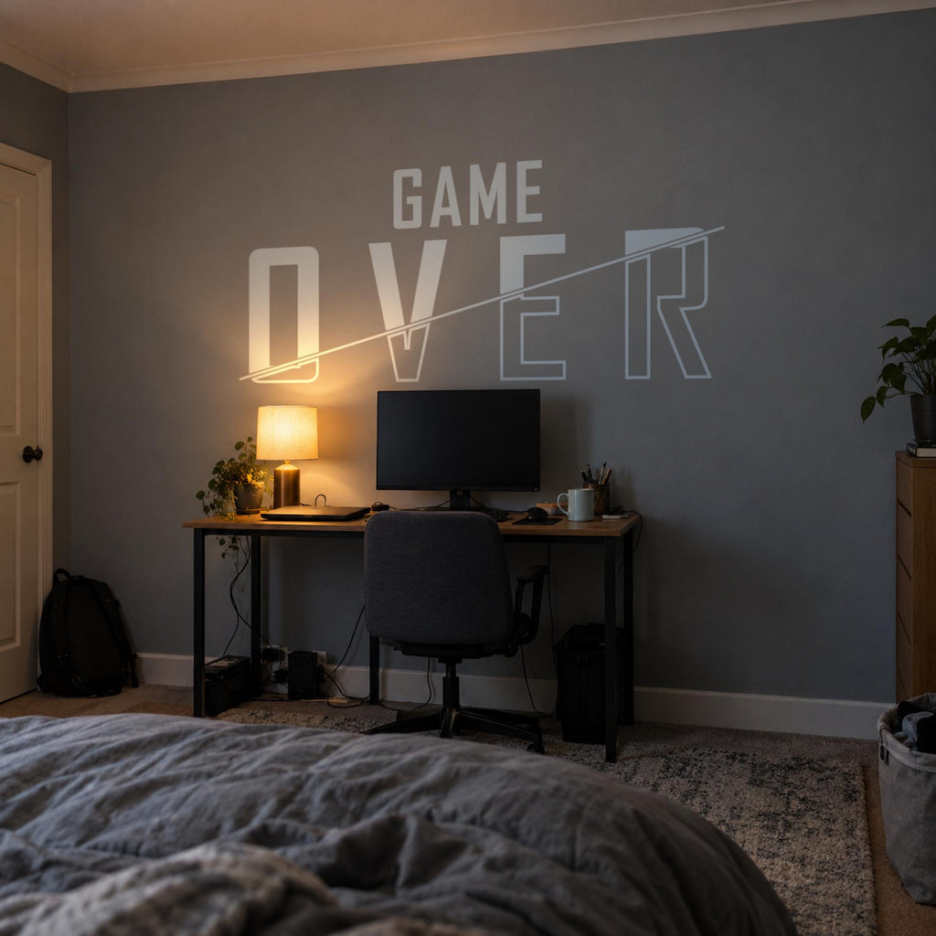 Game Over Wall Decal, Gamer Room Wall Art, Console Setup Decor, Vinyl Wall Sign