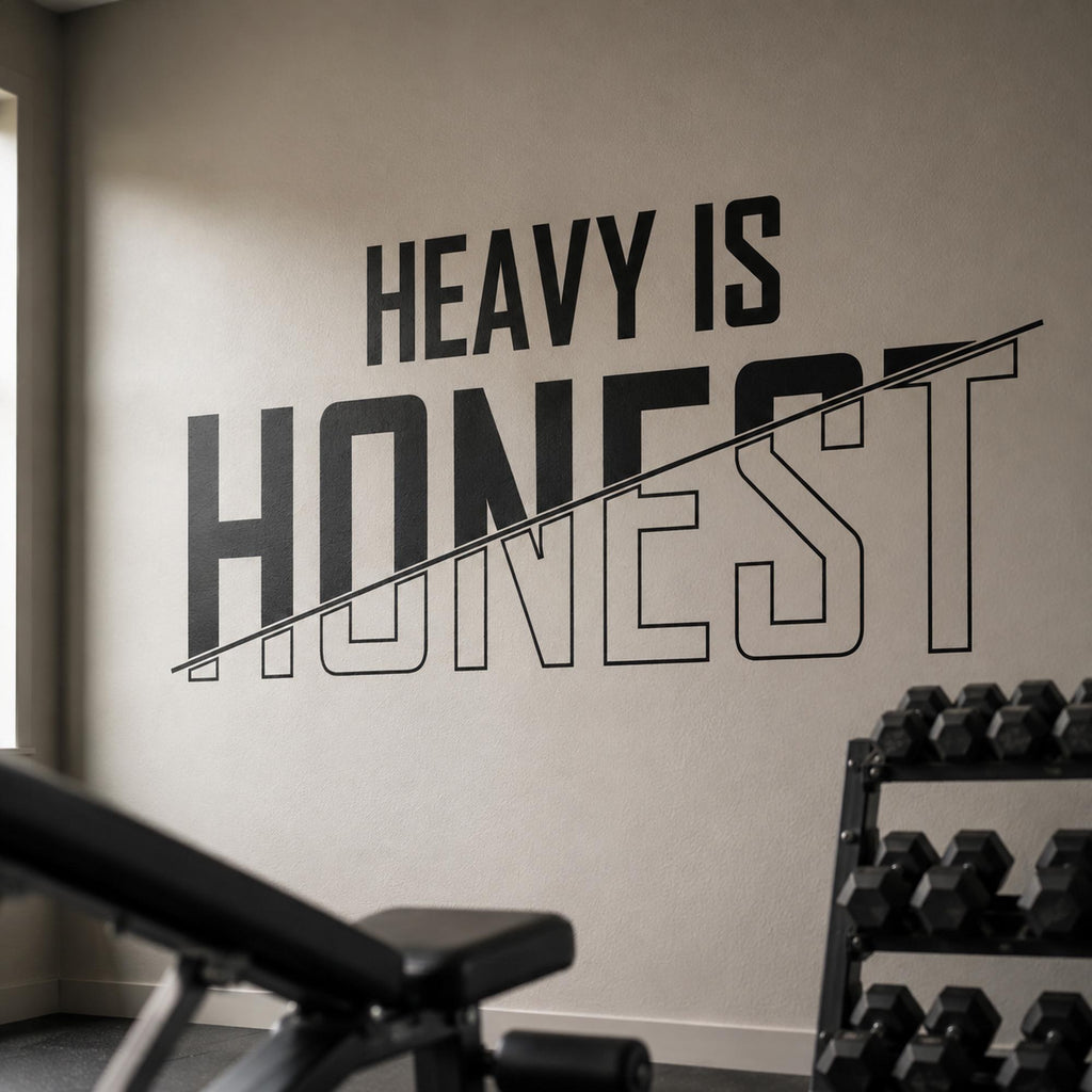 Heavy Is Honest Gym Wall Art, Home Gym Sign Vinyl Decal, Garage Gym Decor for Walls, Powerlifting Workout Room Decor